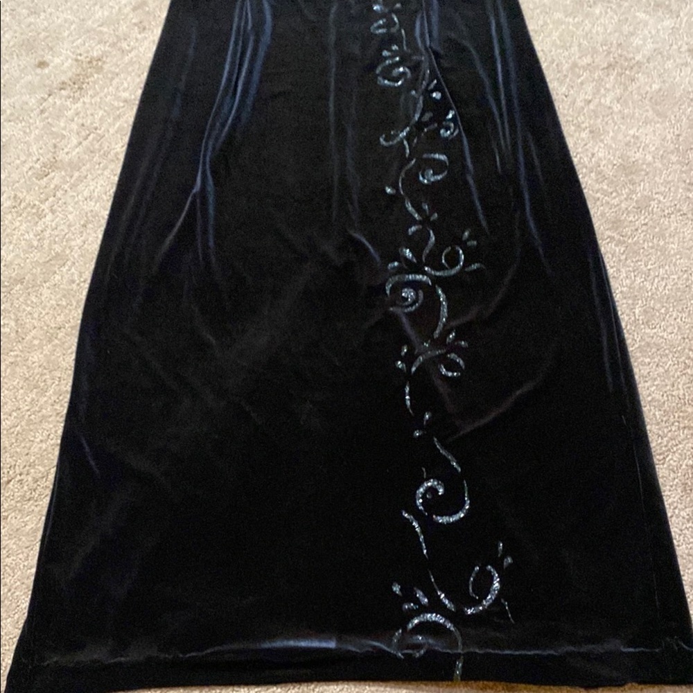 Elegant Y2K Black Velvet Size 14 Embellished Maxi Dress Dark Romance Goth Fall - Picture 5 of 14